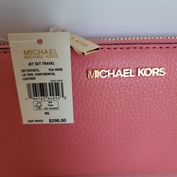 MICHAEL KORS Jet Set Travel Continental Pebbled Leather Wallet-Tea Rose⭐ - Picture 16 of 16